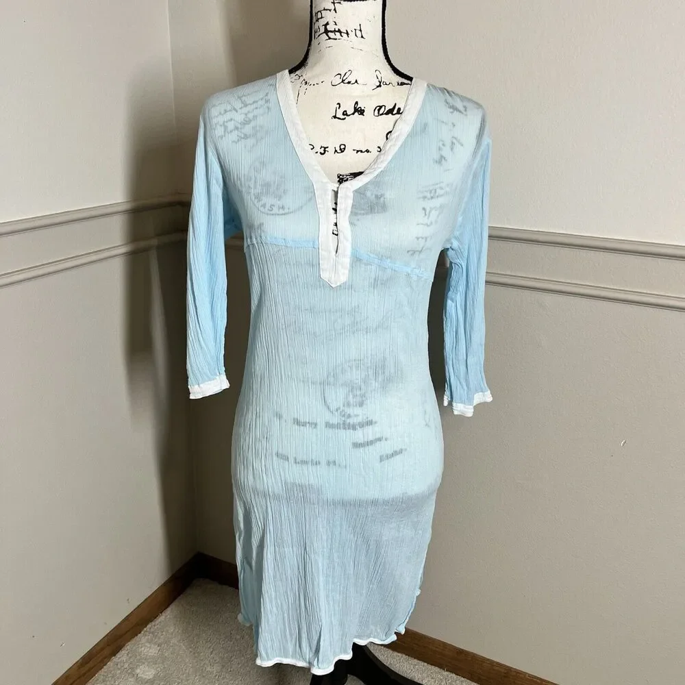 Athleta Swim Beach Cover Up Women Small Aqua Blue Crepe Cotton Knee Length Dress